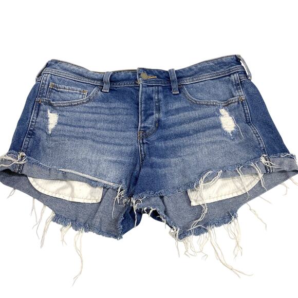 Hollister Blue Denim Cut Off Shorts Button Front Boyfriend Distressed size 9/29 - Picture 1 of 10